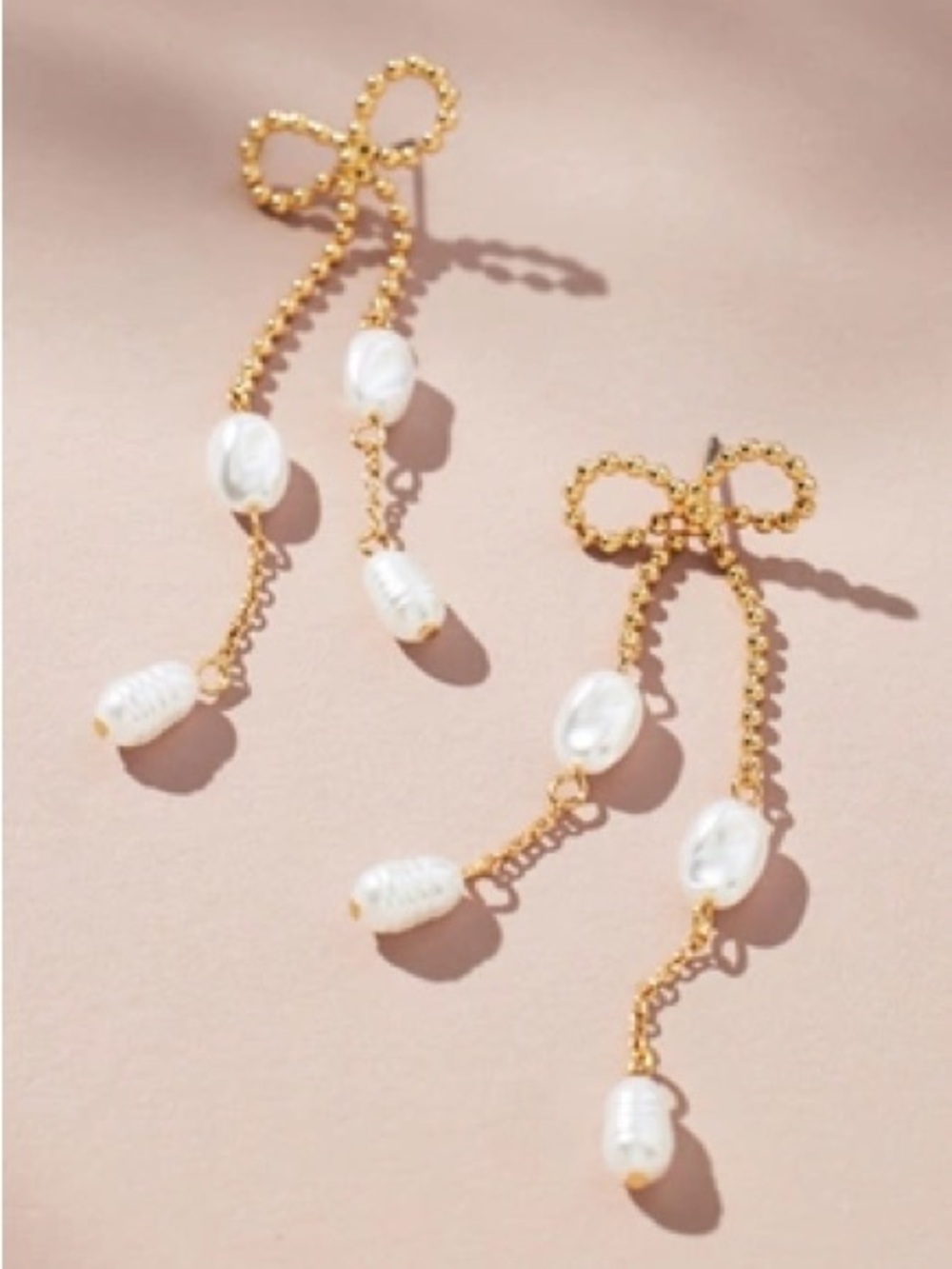 Anthropologie Pearl Bow Dangle Earrings